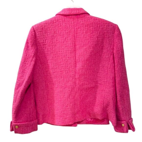 Zara Women's S Pink Fuchsia Tweed Textured Weave Blazer with Gold Buttons Accent - Picture 6 of 11